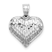 Sterling Silver Rhodium-plated Diamond-cut 16mm Puffed Heart Pendant view 1