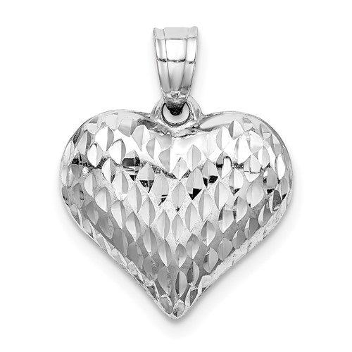 Sterling Silver Rhodium-plated Diamond-cut 16mm Puffed Heart Pendant