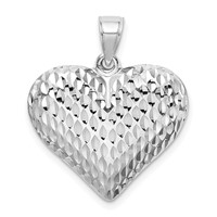 Sterling Silver Rhodium-plated Diamond-cut 23mm Puffed Heart Pendant view 3