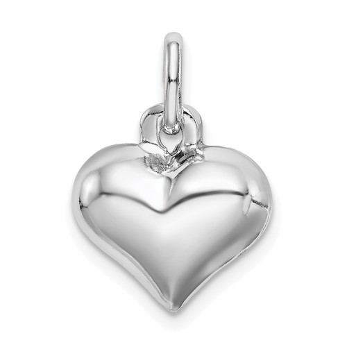 Sterling Silver Rhodium-plated 13mm Puffed Heart Charm