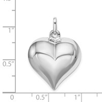 Sterling Silver Rhodium-plated Puffed Heart Pendant view 4