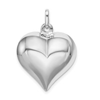 Sterling Silver Rhodium-plated Puffed Heart Pendant view 1