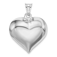 Sterling Silver Rhodium-plated 26mm Puffed Heart Pendant view 3