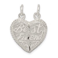 Sterling Silver Polished Best Friend 2-Piece Break-Apart Heart Pendant view 1