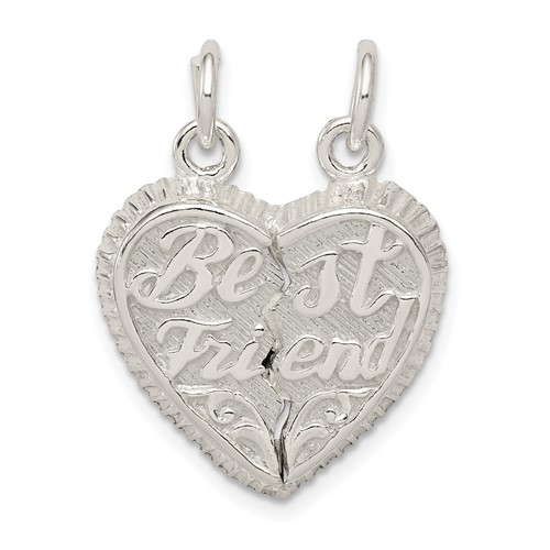 Sterling Silver Best Friend 2-piece Break Apart Heart Charm