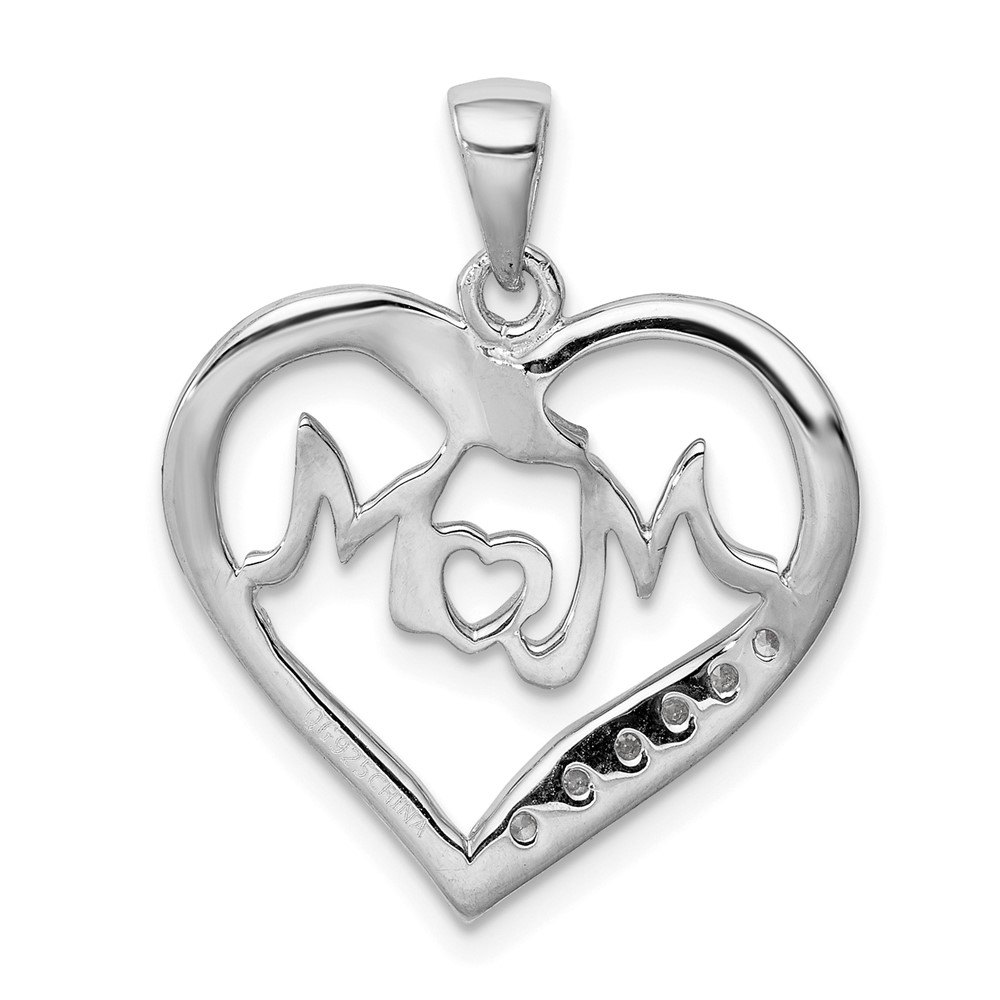 Sterling Silver Rhodium-plated MOM CZ Heart Pendant (QC5990)