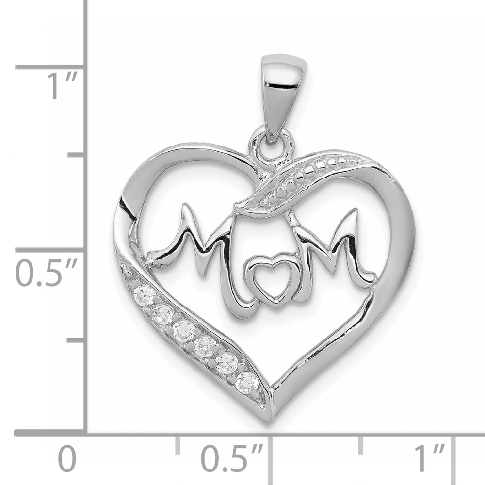 Sterling Silver Rhodium-plated MOM CZ Heart Pendant (QC5990)