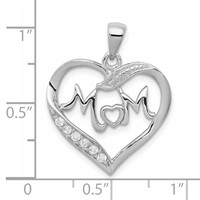 Sterling Silver Rhodium-plated Mom CZ Heart Pendant view 3