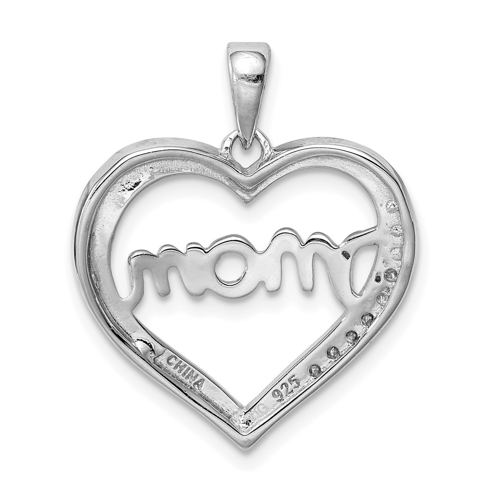 Sterling Silver Rhodium-plated MOM CZ Heart Pendant (QC5991)