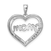Sterling Silver Rhodium-plated Mom CZ Heart Pendant view 4