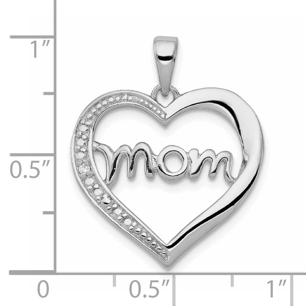 Sterling Silver Rhodium-plated MOM CZ Heart Pendant (QC5991)