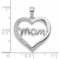 Sterling Silver Rhodium-plated Mom CZ Heart Pendant view 3