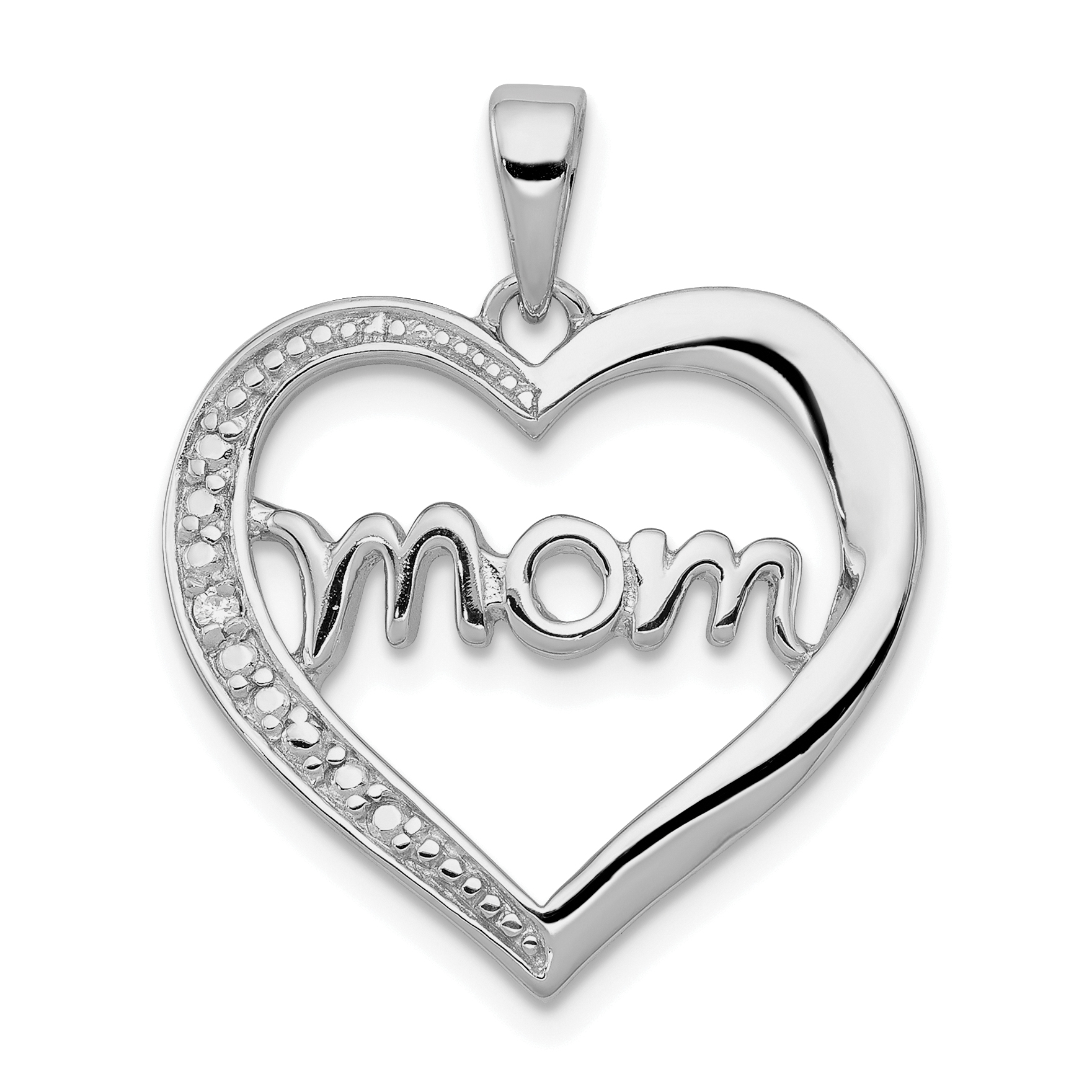 Sterling Silver Rhodium-plated MOM CZ Heart Pendant (QC5991)