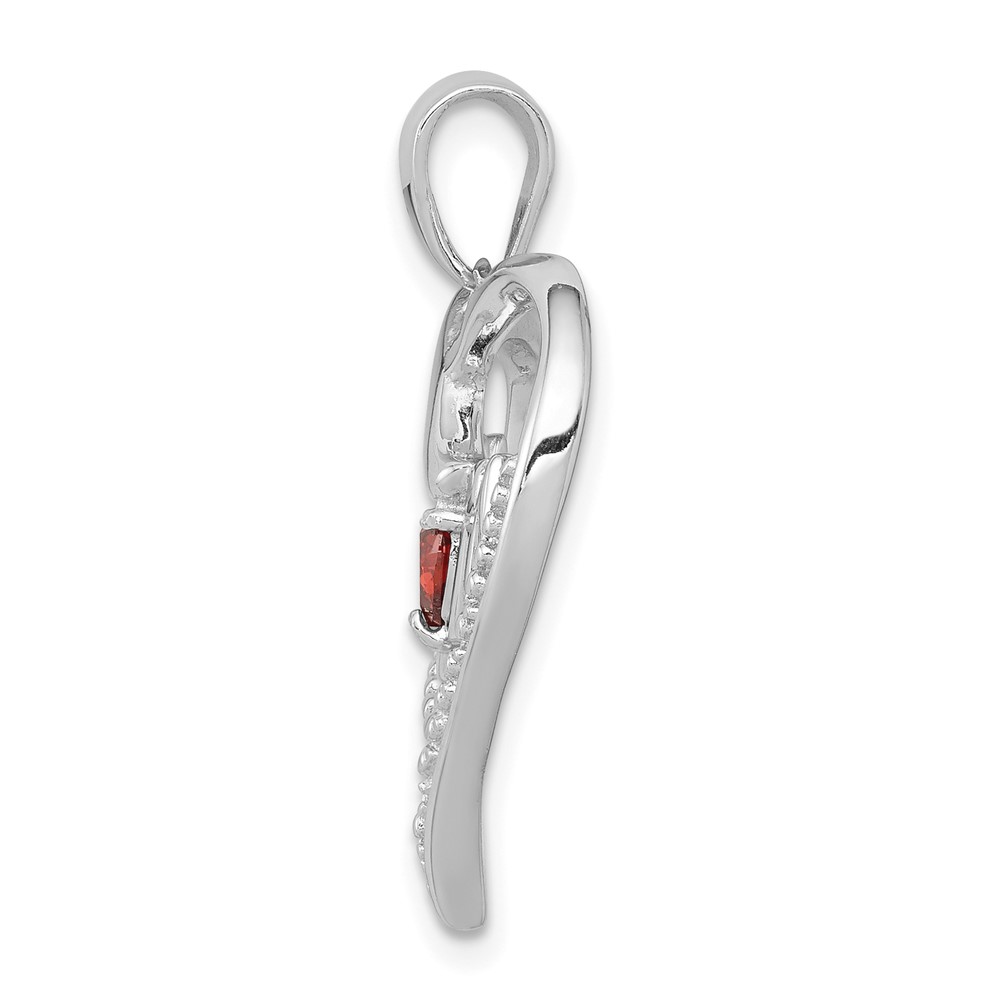 Sterling Silver Rhodium-Plated Red CZ Heart & White CZ Mom Heart Pendant (QC5992)
