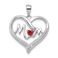 Sterling Silver Rhodium-plated Red and White CZ Mom Heart Pendant view 1