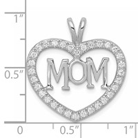 Sterling Silver Rhodium-plated CZ Open Heart Mom Pendant view 3