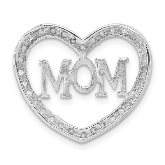 Sterling Silver Polished CZ Mom Heart Slide