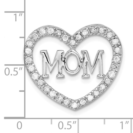 Sterling Silver Polished CZ Mom Heart Slide