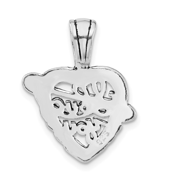 Sterling Silver Polished & Antiqued Blue Crystal I Love You Heart Charm
