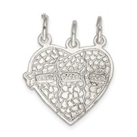Sterling Silver Polished Best Friends 3-Piece Break-Apart Heart Pendant view 4
