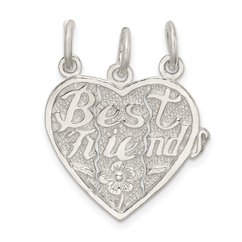 Sterling Silver Polished Best Friends 3-Piece Break-Apart Heart Pendant