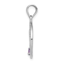 Sterling Silver Rhodium-plated Amethyst Cut-out Happy Birthday Script in Circle Pendant view 2
