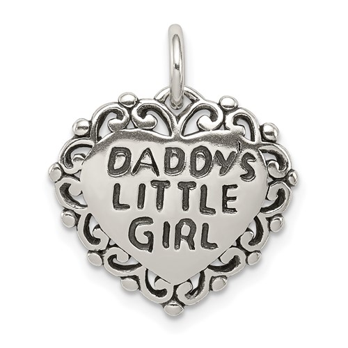 Sterling Silver Antiqued Daddys Little Girl Heart Charm
