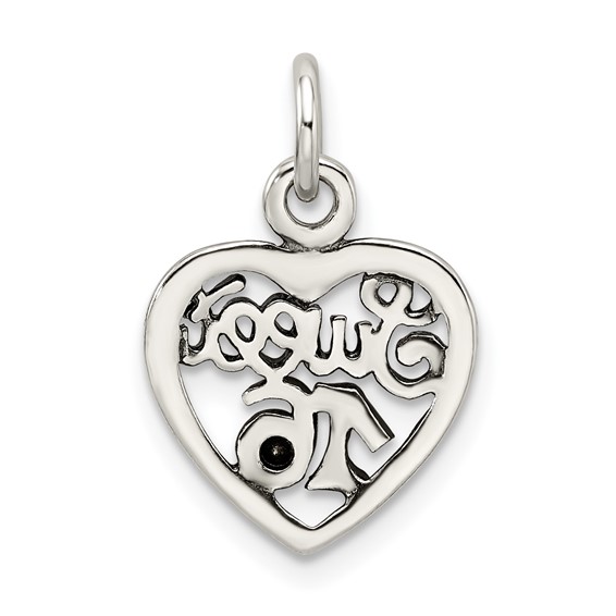 Sterling Silver Antiqued Sweet 16 Heart Charm