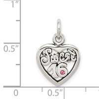 Sterling Silver Antiqued Sweet 16 Heart Charm view 3