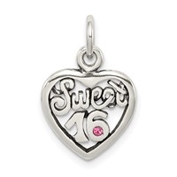 Sterling Silver Antiqued Sweet 16 Heart Charm view 1