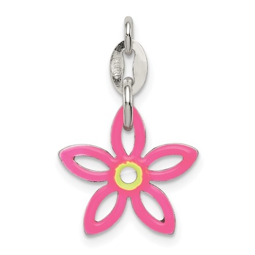 Sterling Silver Pink and Yellow Enameled Daisy Charm