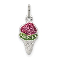 Sterling Silver Pink and Green Stellux Crystal Ice Cream Cone Charm view 1