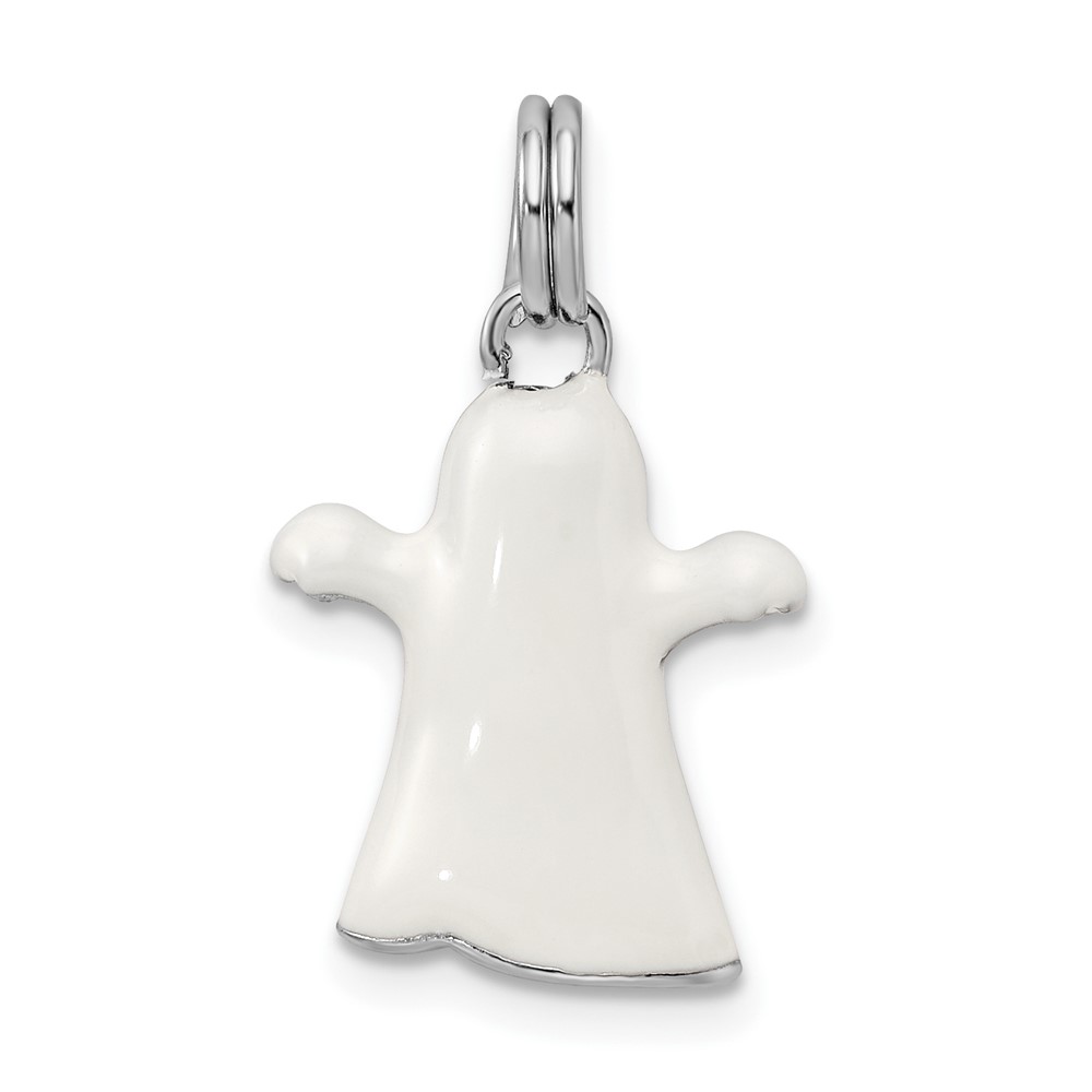 Sterling Silver Rhodium-platedWhite Enamel Ghost Charm (QC6060)