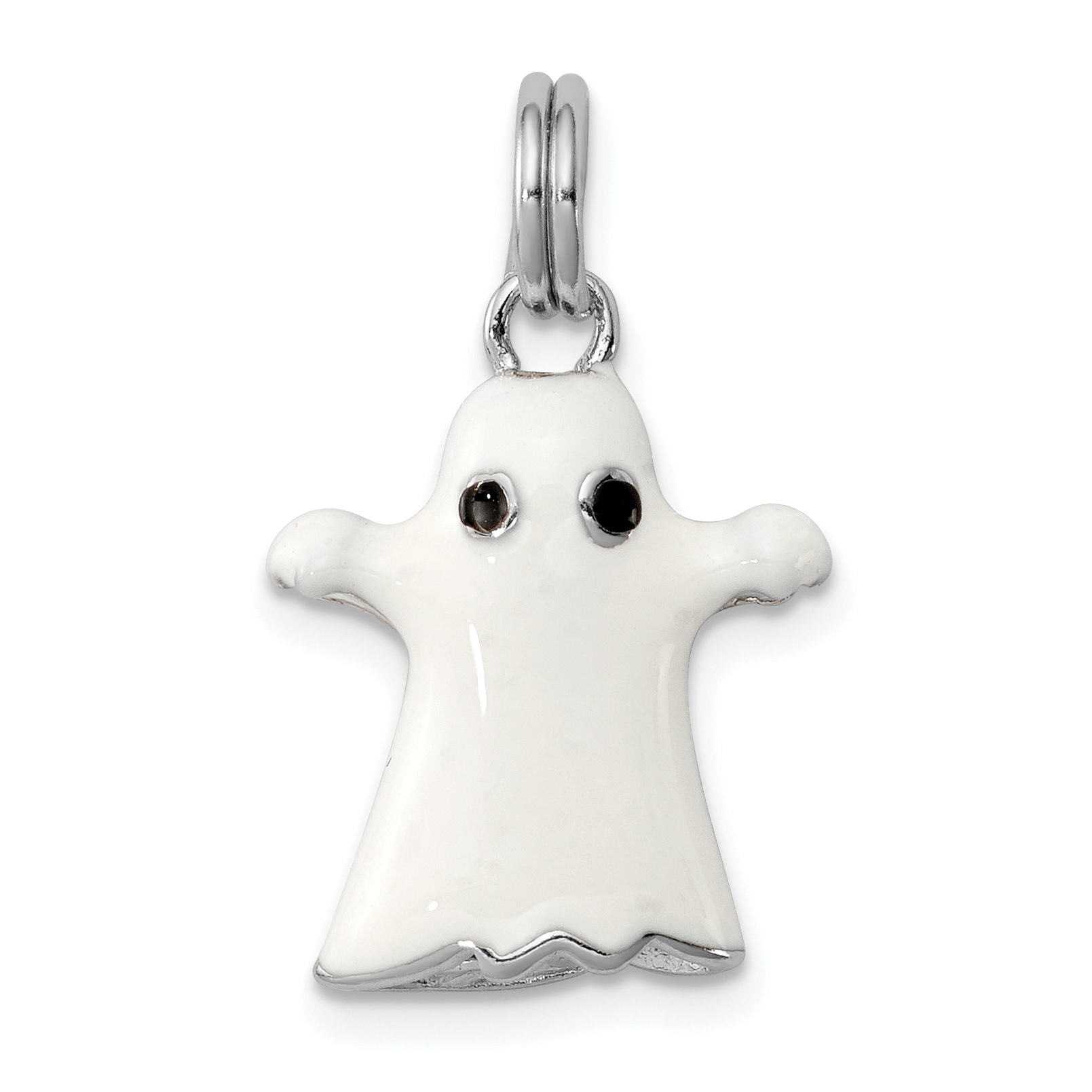 Sterling Silver Rhodium-platedWhite Enamel Ghost Charm (QC6060)