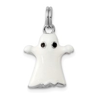 Sterling Silver Rhodium-platedWhite Enamel Ghost Charm view 1
