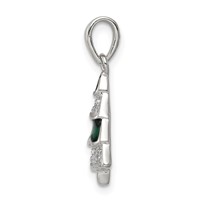 Sterling Silver Rhodium-plated CZ and Green Enameled Christmas Tree Pendant view 2