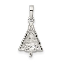 Sterling Silver Rhodium-plated CZ and Green Enameled Christmas Tree Pendant view 4
