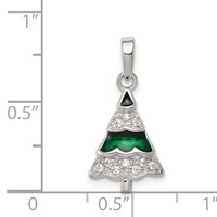 Sterling Silver Rhodium-plated CZ and Green Enameled Christmas Tree Pendant view 3