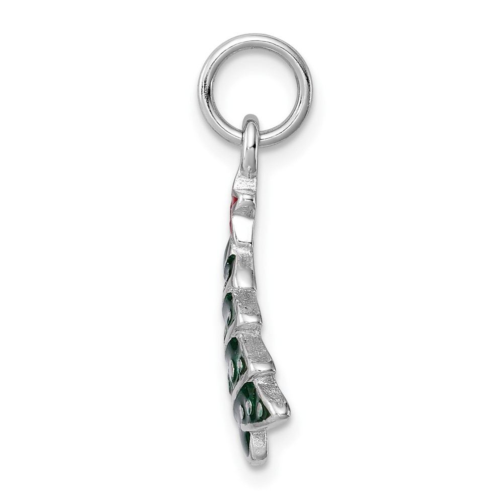 Sterling Silver Rhodium-platedEnamel Christmas Tree Charm (QC6064)