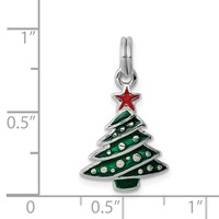 Sterling Silver Rhodium-platedEnamel Christmas Tree Charm view 4