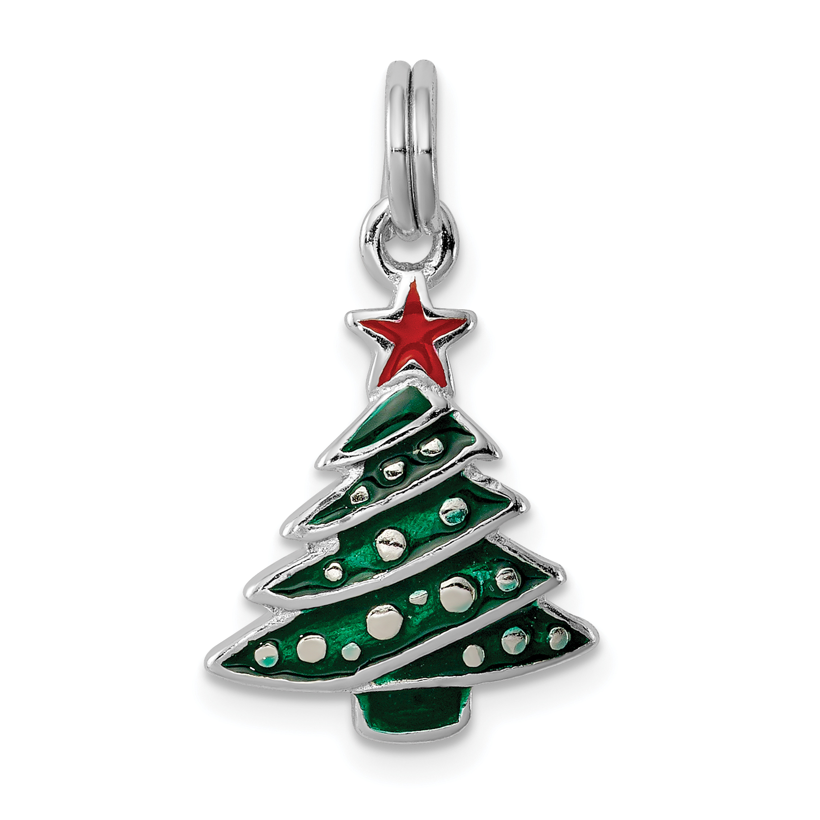 Sterling Silver Rhodium-platedEnamel Christmas Tree Charm (QC6064)