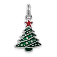 Sterling Silver Rhodium-platedEnamel Christmas Tree Charm view 1