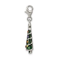 Sterling Silver RH-plated CZ & Enameled Christmas Tree Charm view 2