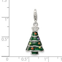 Sterling Silver RH-plated CZ & Enameled Christmas Tree Charm view 3