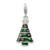 Sterling Silver RH-plated CZ & Enameled Christmas Tree Charm view 1