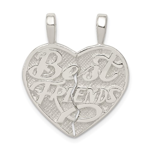 Sterling Silver Reversible Best Friends Friends Apart But Always Together 2-Piece Break-Apart Heart Pendant