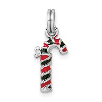 Sterling Silver Rhodium-plated Enamel Candy Cane Charm view 3