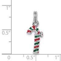 Sterling Silver Rhodium-plated Enamel Candy Cane Charm view 4