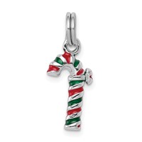 Sterling Silver Rhodium-plated Enamel Candy Cane Charm view 1