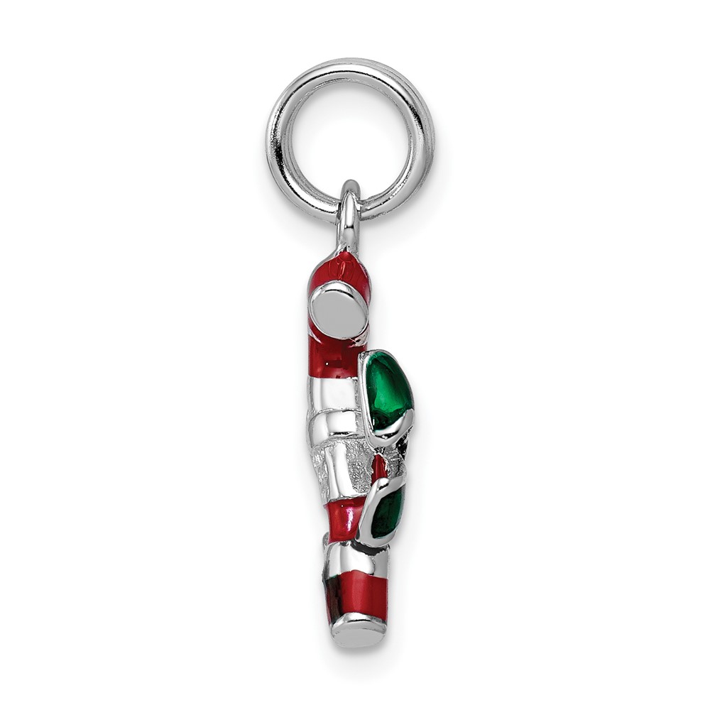 Sterling Silver Rhodium-platedEnamel Candy Cane Charm (QC6074)